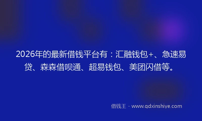 2026年的最新借钱平台有：汇融钱包+、急速易贷、森森借呗通、超易钱包、美团闪借等。