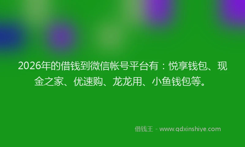 2026年的借钱到微信帐号平台有:悦享钱包、现金之家、优速购、龙龙用、小鱼钱包等。