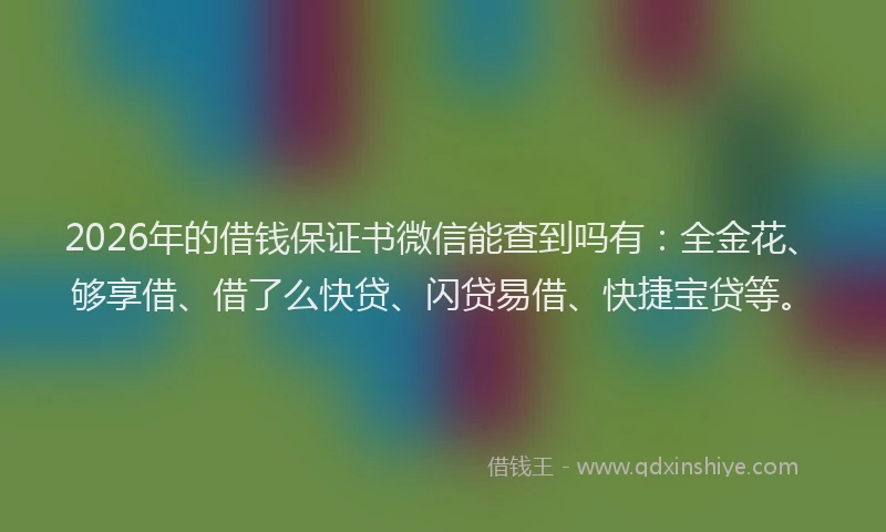 2026年的借钱保证书微信能查到吗有:全金花、够享借、借了么快贷、闪贷易借、快捷宝贷等。