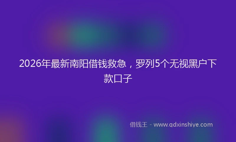 2026年最新南阳借钱救急，罗列5个无视黑户下款口子