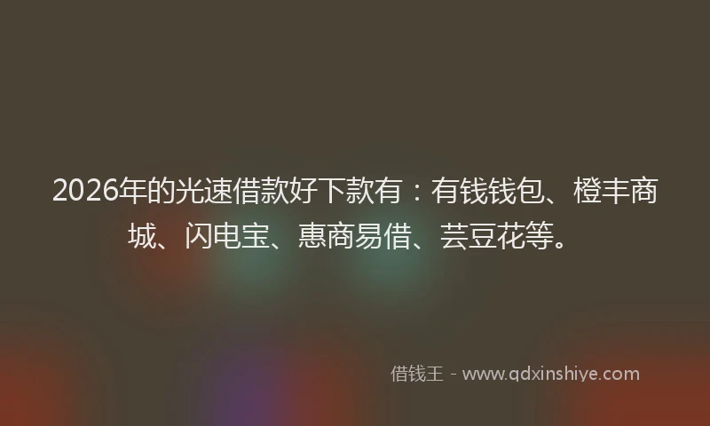 2026年的光速借款好下款有：有钱钱包、橙丰商城、闪电宝、惠商易借、芸豆花等。