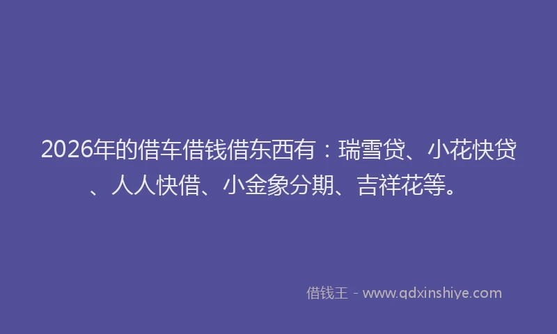 2026年的借车借钱借东西有：瑞雪贷、小花快贷、人人快借、小金象分期、吉祥花等。