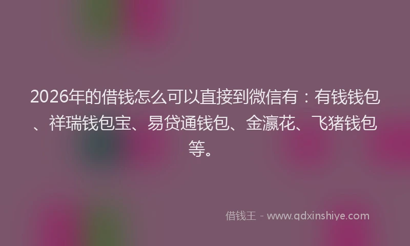 2026年的借钱怎么可以直接到微信有:有钱钱包、祥瑞钱包宝、易贷通钱包、金瀛花、飞猪钱包等。