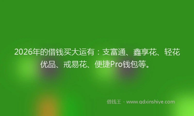 2026年的借钱买大运有:支富通、鑫享花、轻花优品、戒易花、便捷Pro钱包等。