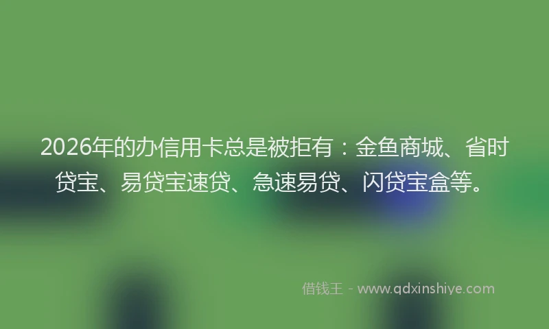 2026年的办信用卡总是被拒有：金鱼商城、省时贷宝、易贷宝速贷、急速易贷、闪贷宝盒等。