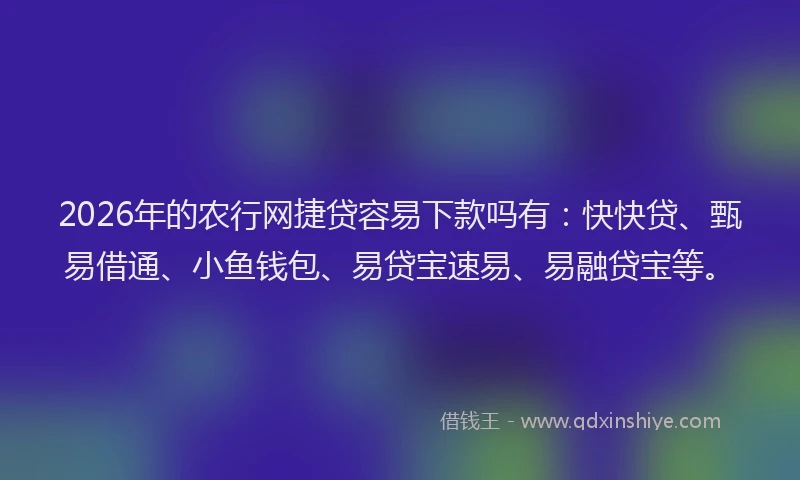 2026年的农行网捷贷容易下款吗有：快快贷、甄易借通、小鱼钱包、易贷宝速易、易融贷宝等。