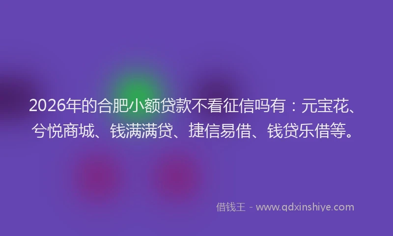 2026年的合肥小额贷款不看征信吗有:元宝花、兮悦商城、钱满满贷、捷信易借、钱贷乐借等。