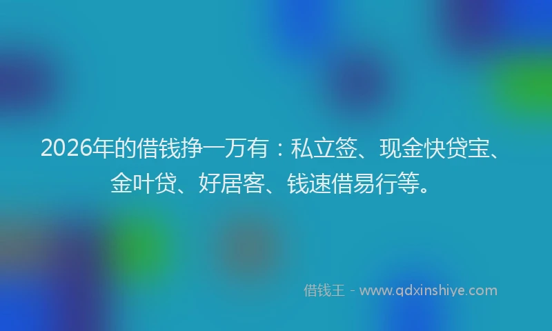 2026年的借钱挣一万有：私立签、现金快贷宝、金叶贷、好居客、钱速借易行等。