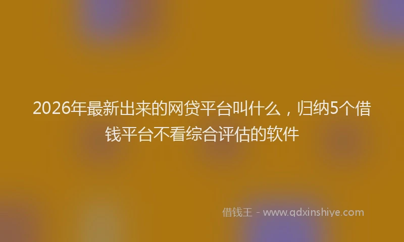 2026年最新出来的网贷平台叫什么，归纳5个借钱平台不看综合评估的软件