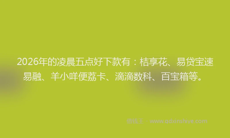 2026年的凌晨五点好下款有：桔享花、易贷宝速易融、羊小咩便荔卡、滴滴数科、百宝箱等。