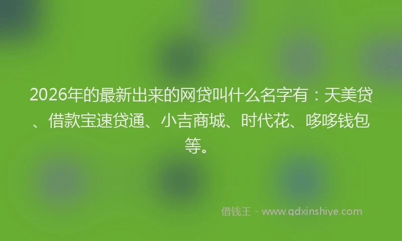 2026年的最新出来的网贷叫什么名字有:天美贷、借款宝速贷通、小吉商城、时代花、哆哆钱包等。