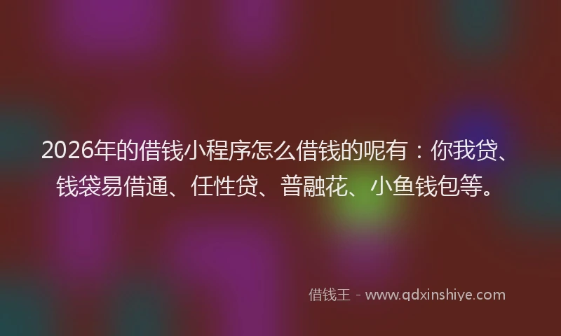 2026年的借钱小程序怎么借钱的呢有:你我贷、钱袋易借通、任性贷、普融花、小鱼钱包等。