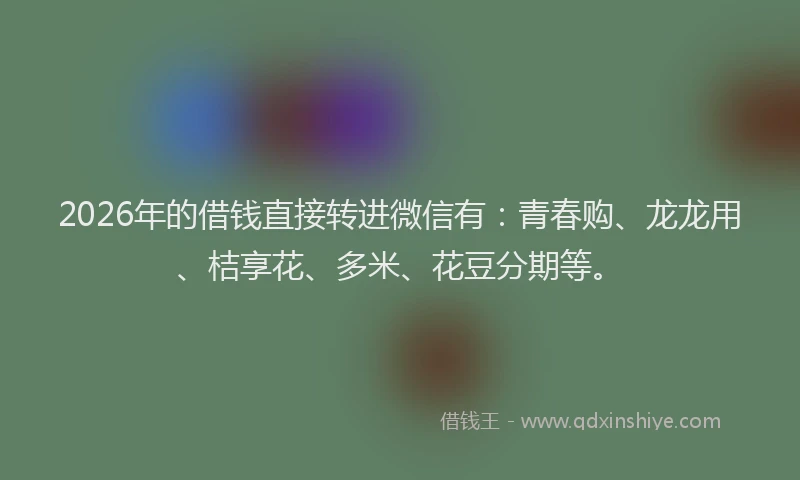 2026年的借钱直接转进微信有：青春购、龙龙用、桔享花、多米、花豆分期等。