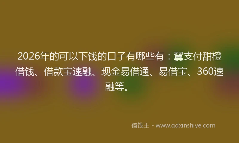 2026年的可以下钱的口子有哪些有：翼支付甜橙借钱、借款宝速融、现金易借通、易借宝、360速融等。