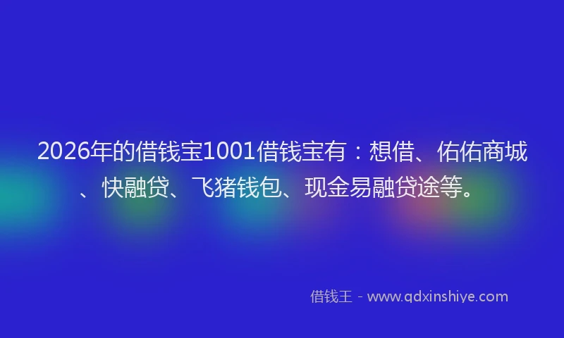 2026年的借钱宝1001借钱宝有：想借、佑佑商城、快融贷、飞猪钱包、现金易融贷途等。