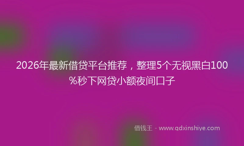 2026年最新借贷平台推荐，整理5个无视黑白100%秒下网贷小额夜间口子