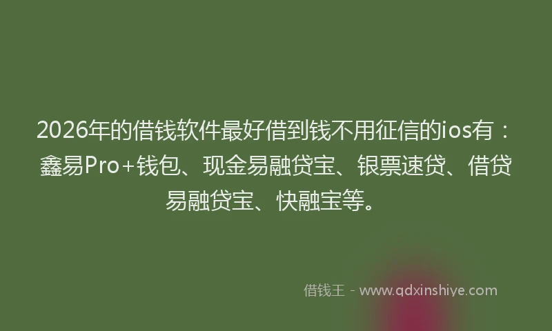 2026年的借钱软件最好借到钱不用征信的ios有：鑫易Pro+钱包、现金易融贷宝、银票速贷、借贷易融贷宝、快融宝等。