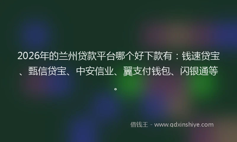 2026年的兰州贷款平台哪个好下款有：钱速贷宝、甄信贷宝、中安信业、翼支付钱包、闪银通等。
