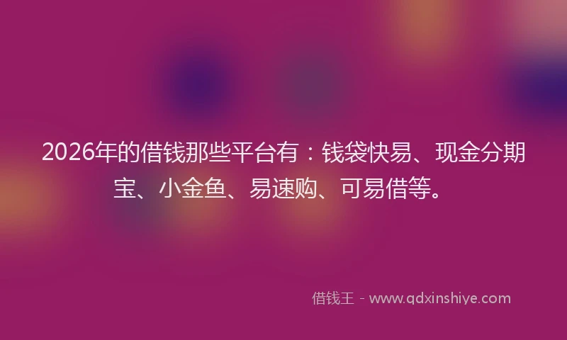 2026年的借钱那些平台有：钱袋快易、现金分期宝、小金鱼、易速购、可易借等。