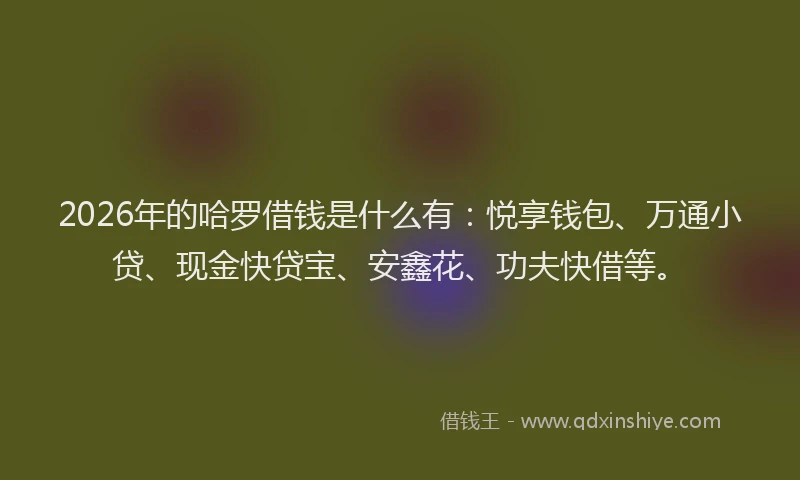 2026年的哈罗借钱是什么有：悦享钱包、万通小贷、现金快贷宝、安鑫花、功夫快借等。