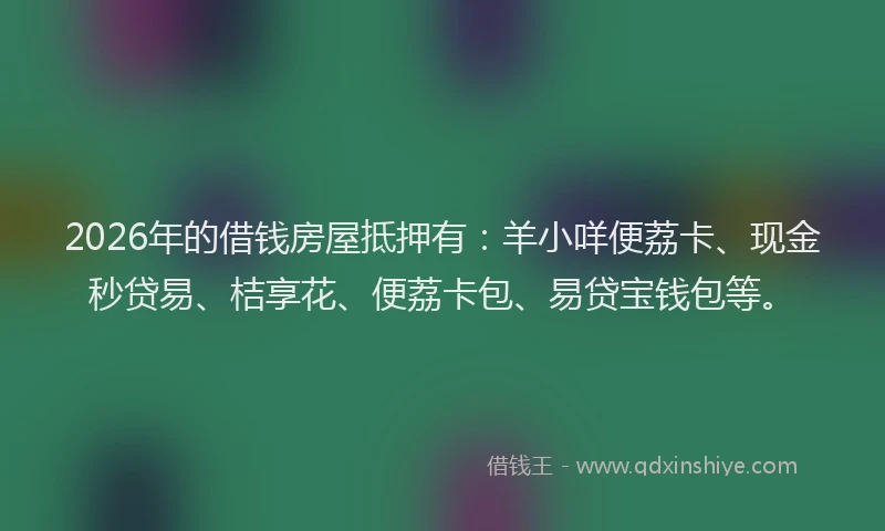2026年的借钱房屋抵押有：羊小咩便荔卡、现金秒贷易、桔享花、便荔卡包、易贷宝钱包等。