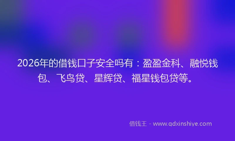2026年的借钱口子安全吗有：盈盈金科、融悦钱包、飞鸟贷、星辉贷、福星钱包贷等。