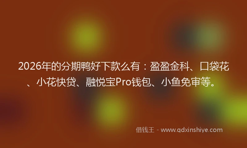 2026年的分期鸭好下款么有：盈盈金科、口袋花、小花快贷、融悦宝Pro钱包、小鱼免审等。