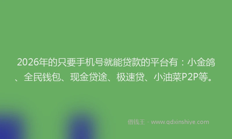 2026年的只要手机号就能贷款的平台有:小金鸽、全民钱包、现金贷途、极速贷、小油菜P2P等。