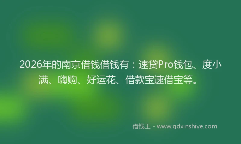 2026年的南京借钱借钱有：速贷Pro钱包、度小满、嗨购、好运花、借款宝速借宝等。