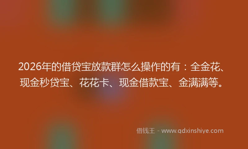 2026年的借贷宝放款群怎么操作的有：全金花、现金秒贷宝、花花卡、现金借款宝、金满满等。