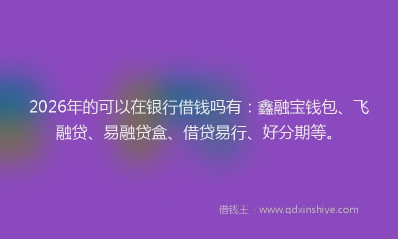 2026年的可以在银行借钱吗有：鑫融宝钱包、飞融贷、易融贷盒、借贷易行、好分期等。