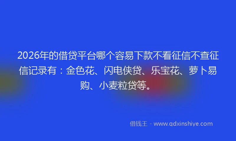 2026年的借贷平台哪个容易下款不看征信不查征信记录有:金色花、闪电侠贷、乐宝花、萝卜易购、小麦粒贷等。