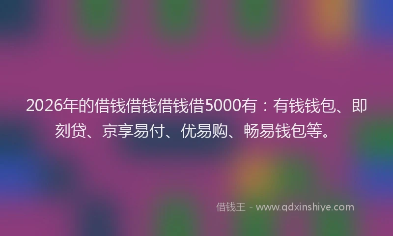 2026年的借钱借钱借钱借5000有:有钱钱包、即刻贷、京享易付、优易购、畅易钱包等。