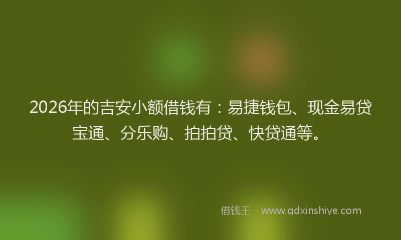 2026年的吉安小额借钱有:易捷钱包、现金易贷宝通、分乐购、拍拍贷、快贷通等。