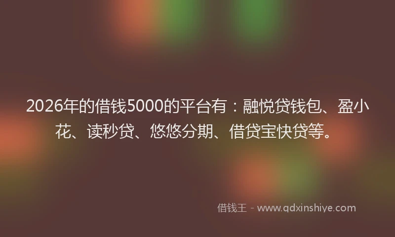 2026年的借钱5000的平台有:融悦贷钱包、盈小花、读秒贷、悠悠分期、借贷宝快贷等。