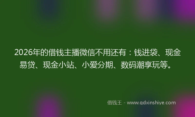 2026年的借钱主播微信不用还有:钱进袋、现金易贷、现金小站、小爱分期、数码潮享玩等。