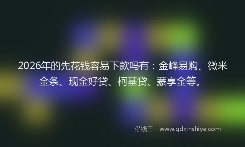 2026年的先花钱容易下款吗有：金峰易购、微米金条、现金好贷、柯基贷、蒙享金等。