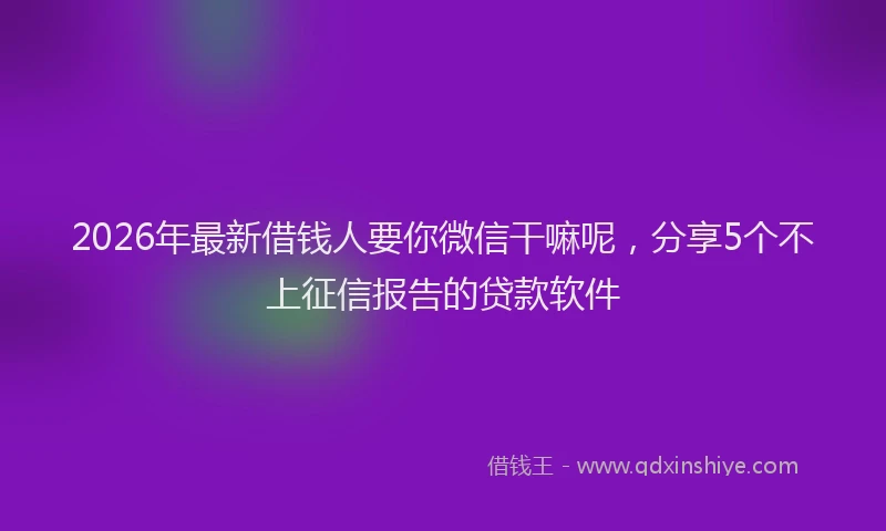 2026年最新借钱人要你微信干嘛呢，分享5个不上征信报告的贷款软件