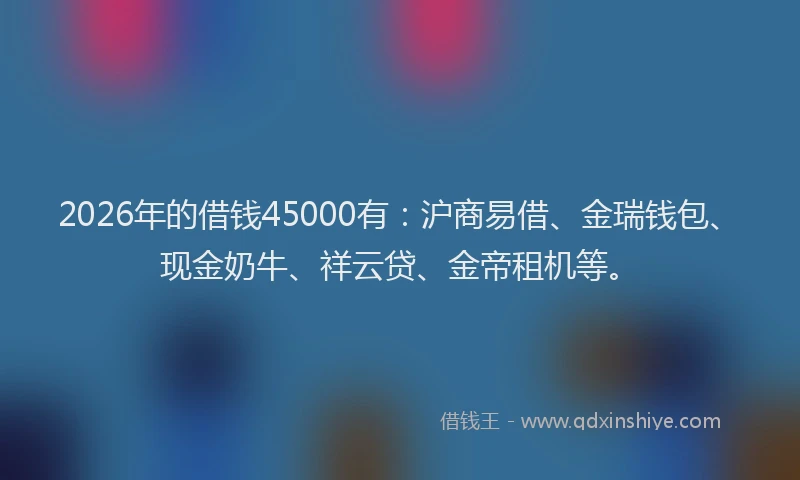 2026年的借钱45000有:沪商易借、金瑞钱包、现金奶牛、祥云贷、金帝租机等。