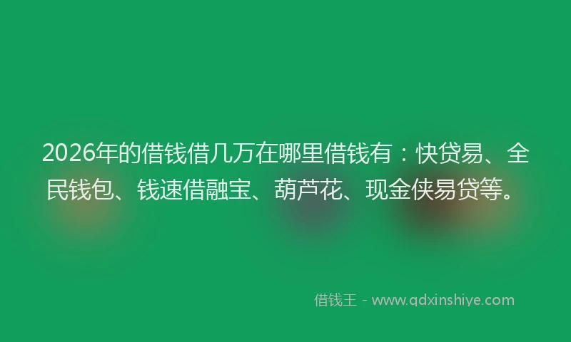 2026年的借钱借几万在哪里借钱有:快贷易、全民钱包、钱速借融宝、葫芦花、现金侠易贷等。