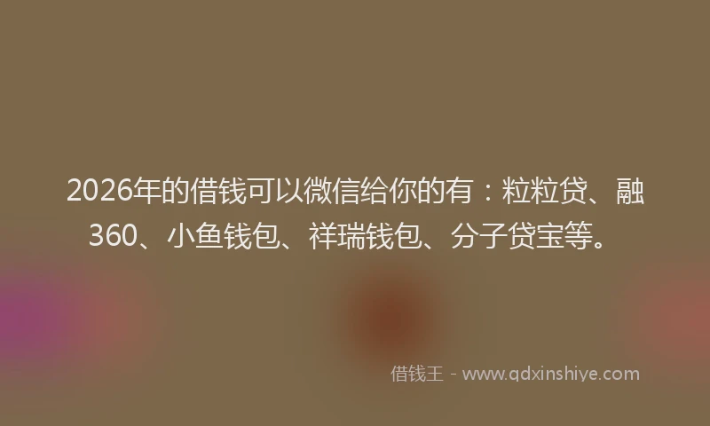 2026年的借钱可以微信给你的有:粒粒贷、融360、小鱼钱包、祥瑞钱包、分子贷宝等。