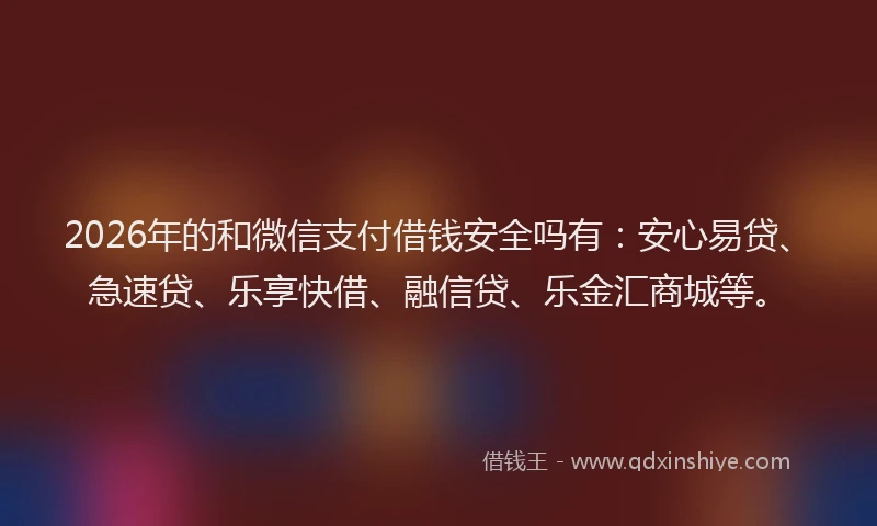 2026年的和微信支付借钱安全吗有:安心易贷、急速贷、乐享快借、融信贷、乐金汇商城等。