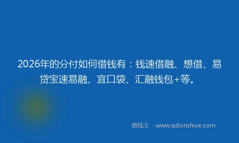 2026年的分付如何借钱有:钱速借融、想借、易贷宝速易融、宜口袋、汇融钱包+等。