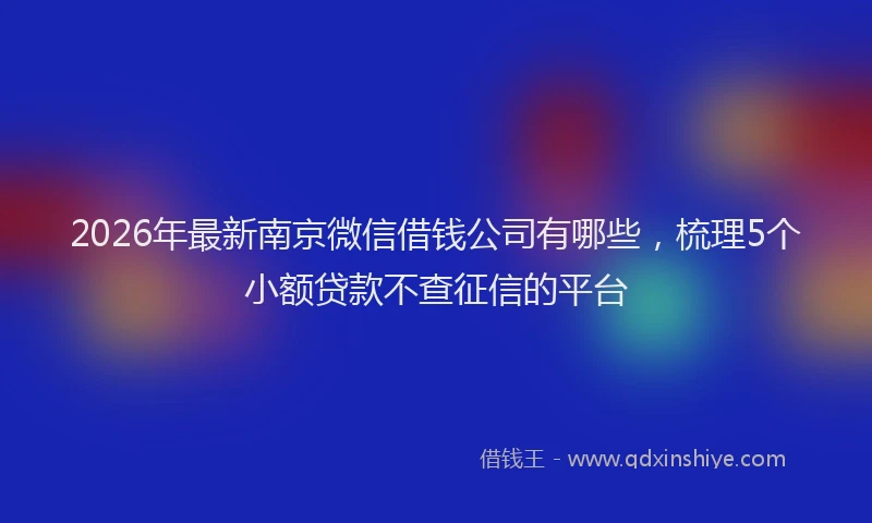 2026年最新南京微信借钱公司有哪些,梳理5个小额贷款不查征信的平台