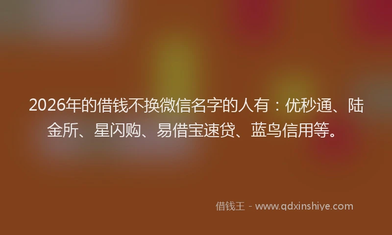 2026年的借钱不换微信名字的人有：优秒通、陆金所、星闪购、易借宝速贷、蓝鸟信用等。
