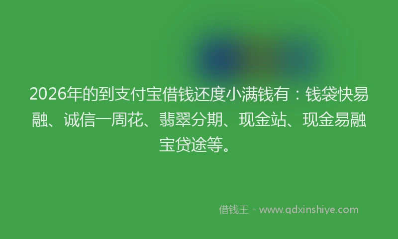 2026年的到支付宝借钱还度小满钱有：钱袋快易融、诚信一周花、翡翠分期、现金站、现金易融宝贷途等。