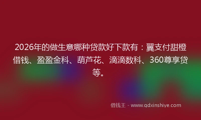 2026年的做生意哪种贷款好下款有：翼支付甜橙借钱、盈盈金科、葫芦花、滴滴数科、360尊享贷等。