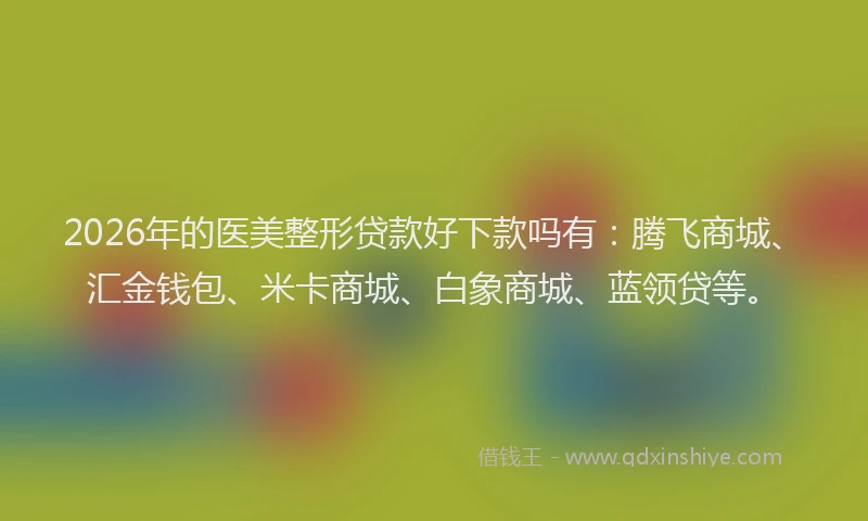 2026年的医美整形贷款好下款吗有：腾飞商城、汇金钱包、米卡商城、白象商城、蓝领贷等。
