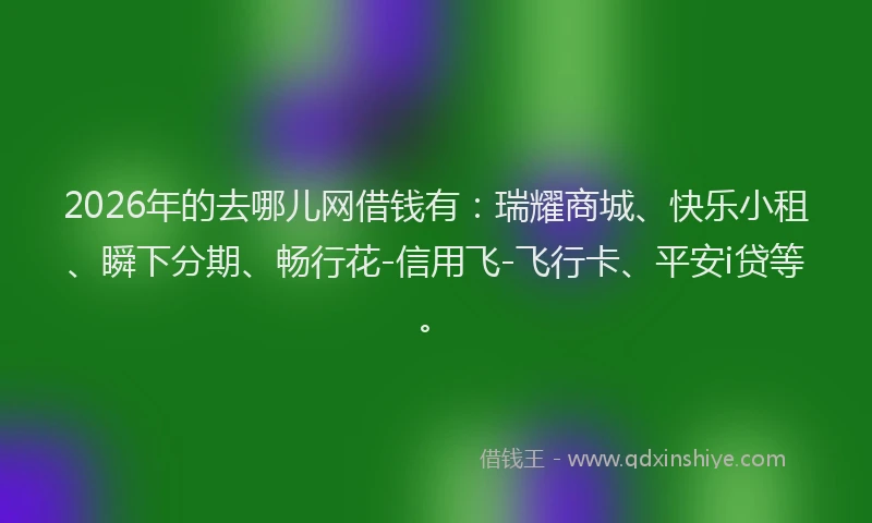 2026年的去哪儿网借钱有：瑞耀商城、快乐小租、瞬下分期、畅行花-信用飞-飞行卡、平安i贷等。