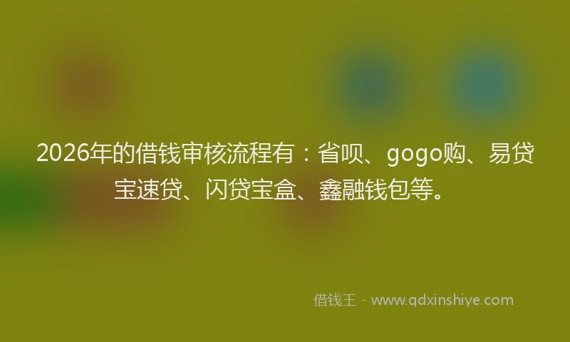 2026年的借钱审核流程有：省呗、gogo购、易贷宝速贷、闪贷宝盒、鑫融钱包等。